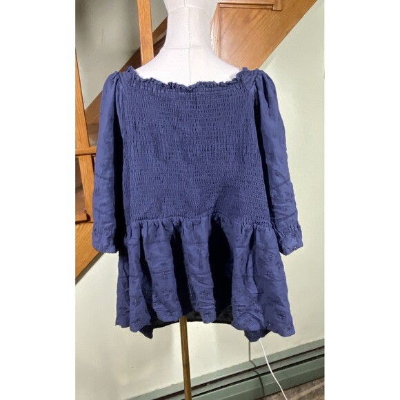 Old Navy Babydoll Top Women's Plus 4x Blue Smocked Back Peasant Boho Cottagecore - Picture 5 of 10